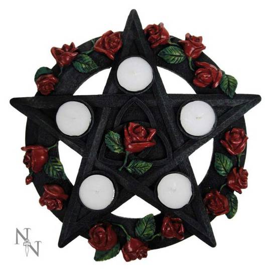 Gothic Black Pentagram Rose Tealight Holder Candle Holder